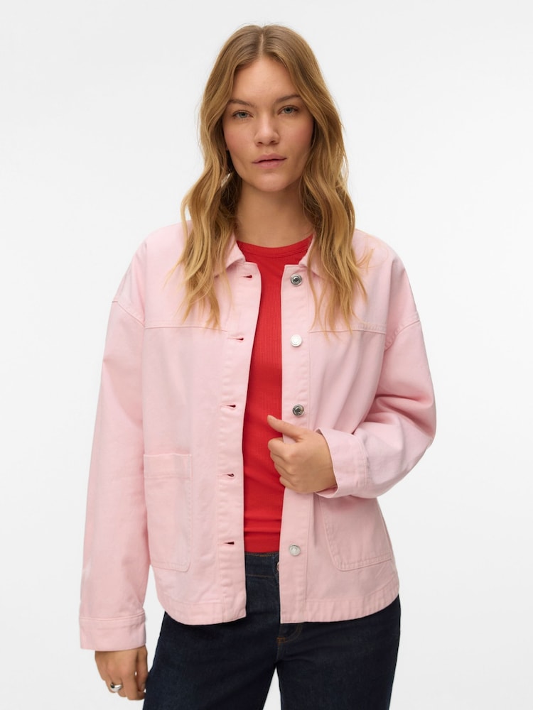 VERO MODA Pink Long Sleeve Denim Shacket - Image 1 of 6
