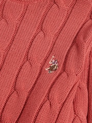 U.S. Polo Assn. Mineral Red Crew Neck Cable Knit Jumper - Image 5 of 7