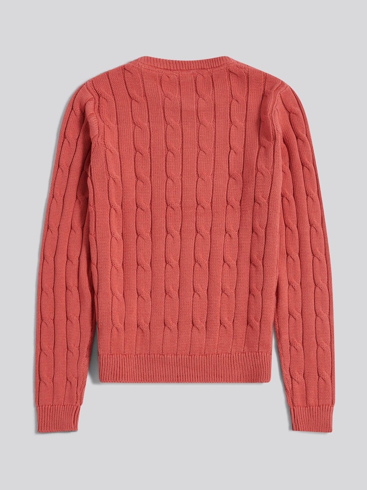 U.S. Polo Assn. Mineral Red Crew Neck Cable Knit Jumper - Image 7 of 7