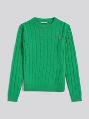 U.S. Polo Assn. Kelly Green Crew Neck Cable Knit Jumper - Image 1 of 3