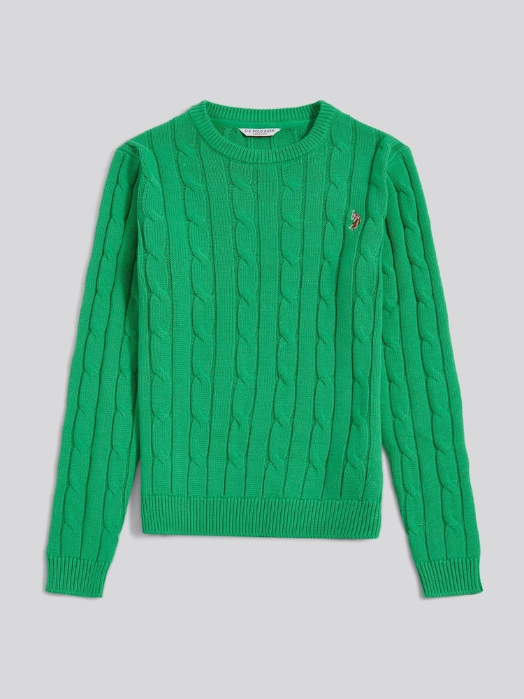 U.S. Polo Assn. Kelly Green Crew Neck Cable Knit Jumper - Image 1 of 3