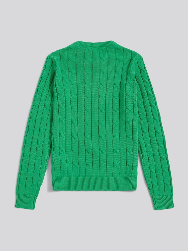 U.S. Polo Assn. Kelly Green Crew Neck Cable Knit Jumper - Image 2 of 3