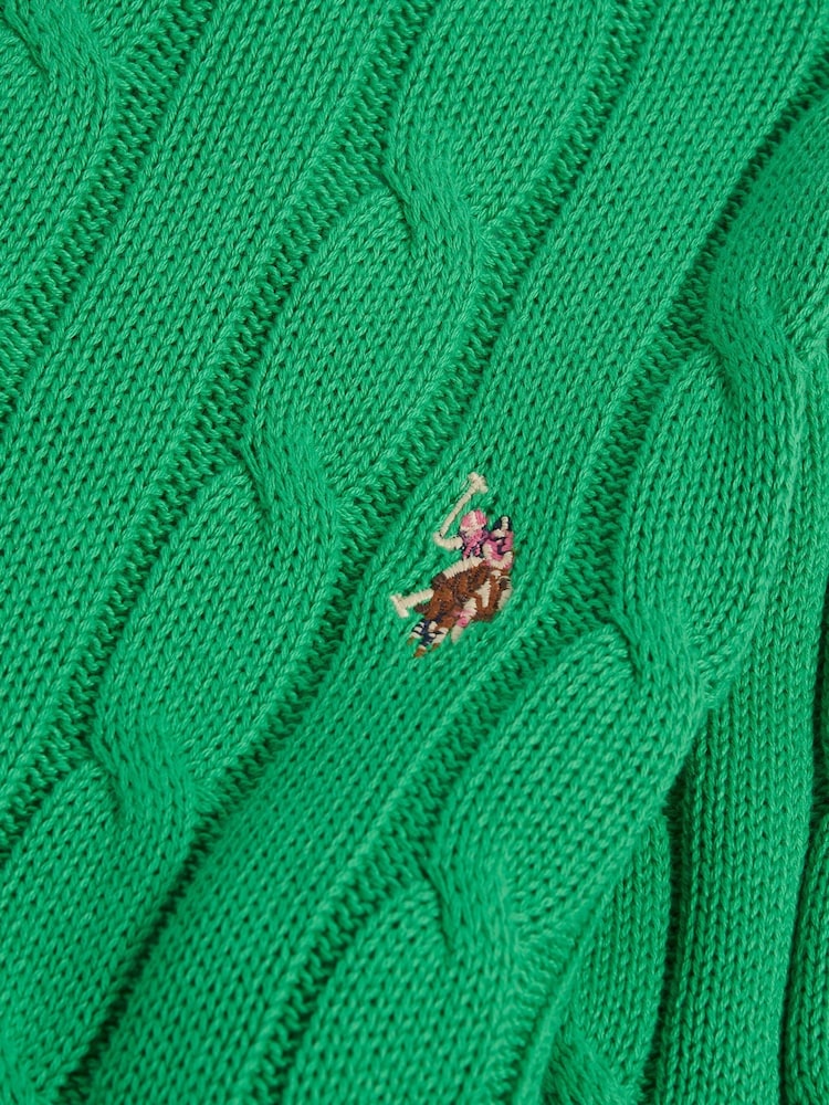 U.S. Polo Assn. Kelly Green Crew Neck Cable Knit Jumper - Image 3 of 3