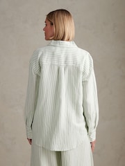 U.S. Polo Assn Green Linen Blend Loose Fit Stripe Shirt - Image 2 of 9