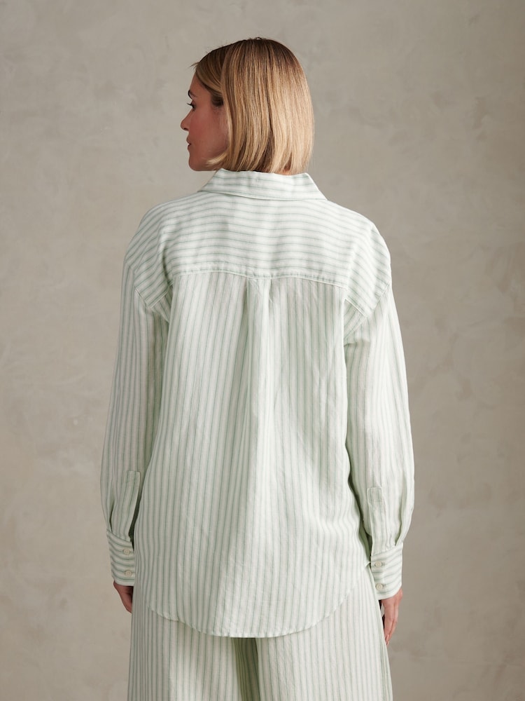 U.S. Polo Assn Green Linen Blend Loose Fit Stripe Shirt - Image 2 of 9