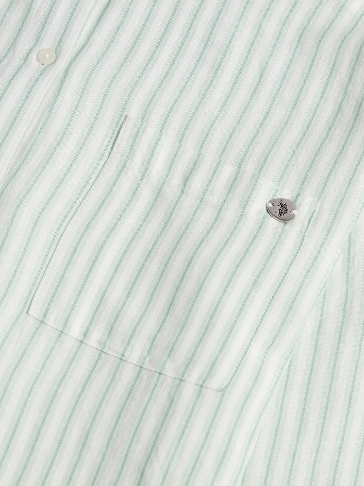 U.S. Polo Assn Green Linen Blend Loose Fit Stripe Shirt - Image 9 of 9