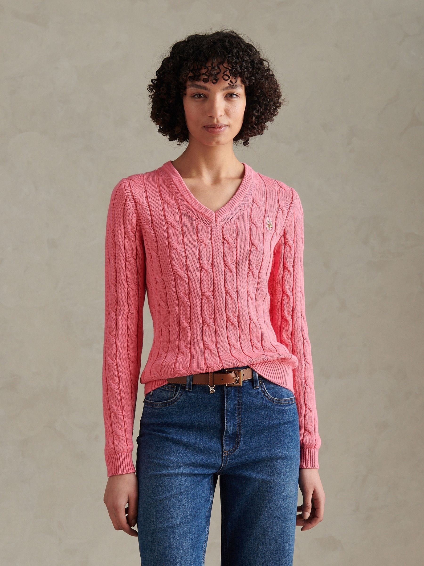Buy U.S. Polo Assn. Bubblegum V-Neck Cable Knit Jumper from Next USA