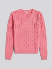 מסטיק - .U.S. Polo Assn סוודר בסריגת צמות של צווארון וי - תמונה 1 מתוך 3