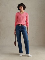 U.S. Polo Assn. Bubblegum V-Neck Cable Knit Jumper - Image 5 of 8