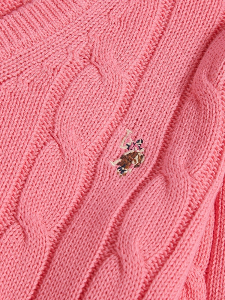 U.S. Polo Assn. Bubblegum V-Neck Cable Knit Jumper - Image 8 of 8 U.S. Polo Assn. Bubblegum V-Neck Cable Knit Jumper - Image 8 of 8