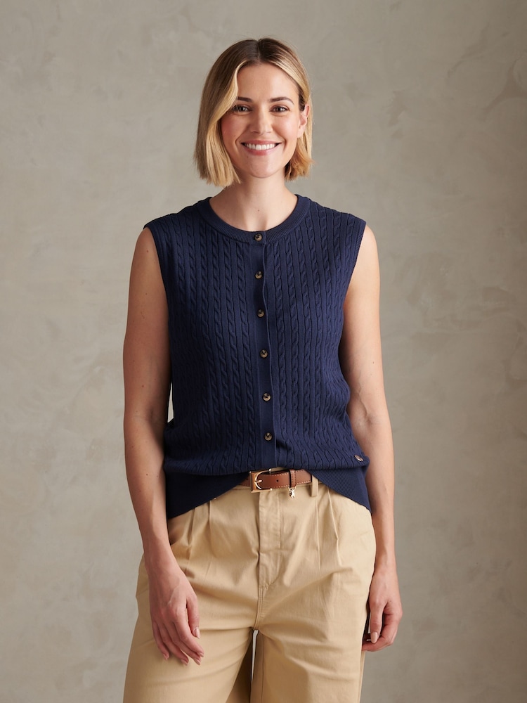 U.S. Polo Assn Blue Sleeveless Cable Knit Cardigan - Image 1 of 8