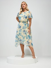 Gelb - Yours Curve London Geblümtes Kleid mit Zipfelsaum - Bild 1 von 5