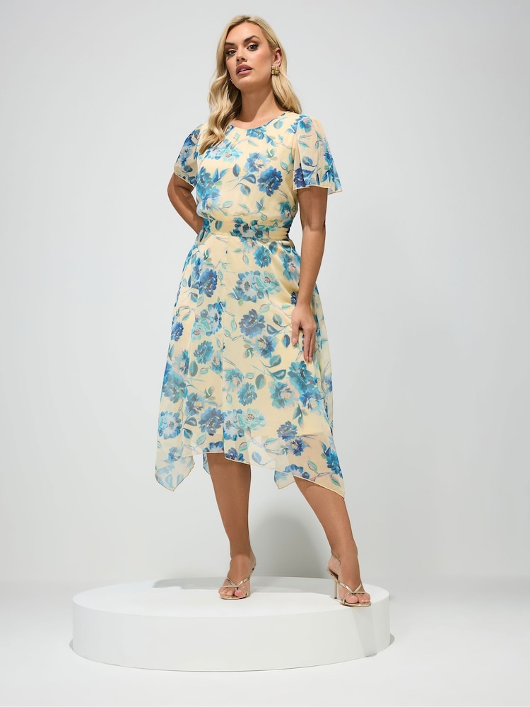 Gelb - Yours Curve London Geblümtes Kleid mit Zipfelsaum - Bild 1 von 5