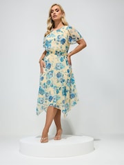 Gelb - Yours Curve London Geblümtes Kleid mit Zipfelsaum - Bild 2 von 5