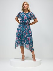 Μπλε - Yours Curve London Φλοράλ Φόρεμα με Τελείωμα με μύτες - Εικόνα 2 από 5