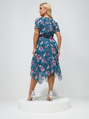 Μπλε - Yours Curve London Φλοράλ Φόρεμα με Τελείωμα με μύτες - Εικόνα 3 από 5