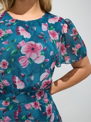 Μπλε - Yours Curve London Φλοράλ Φόρεμα με Τελείωμα με μύτες - Εικόνα 4 από 5