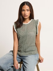 لون طبيعي - PixieGirl Petite Frill Shoulder Tank Top - Image 1 of 5