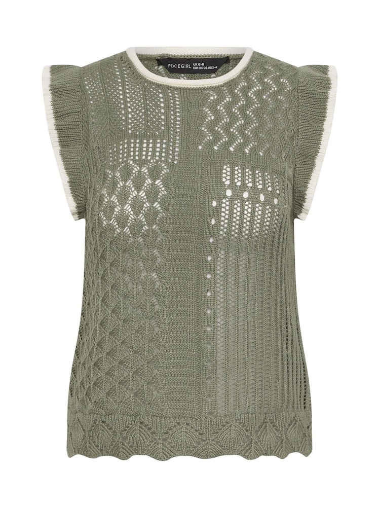 لون طبيعي - PixieGirl Petite Frill Shoulder Tank Top - Image 5 of 5