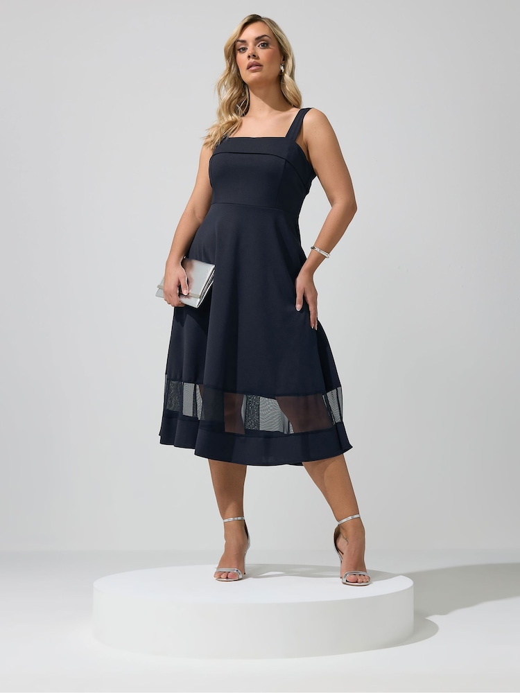 Yours Curve London Mesh Insert Cold Shoulder Skater Dress - Image 1 of 6