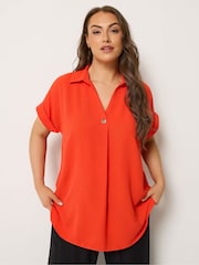 Yours Curve Orange Collar Button Half Placket Blouse - Image 1 of 4