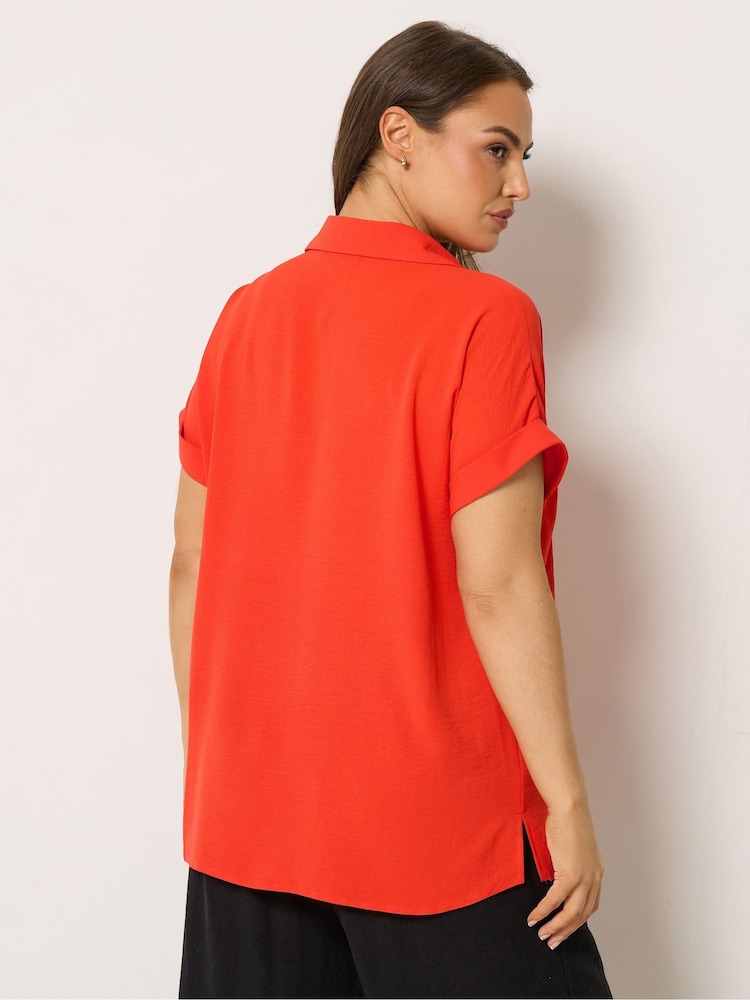 Yours Curve Orange Collar Button Half Placket Blouse - Image 2 of 4
