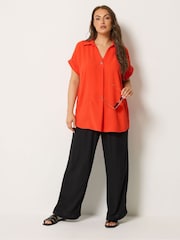 Yours Curve Orange Collar Button Half Placket Blouse - Image 3 of 4