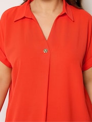 Yours Curve Orange Collar Button Half Placket Blouse - Image 4 of 4