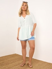 Yours Curve White Broderie Anglaise Bow Tie Front Peplum Top - Image 3 of 5