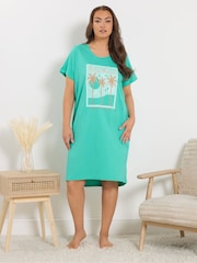 Yours Curve Green Palm Beach Dipped Back Nightdress - Image 1 of 5