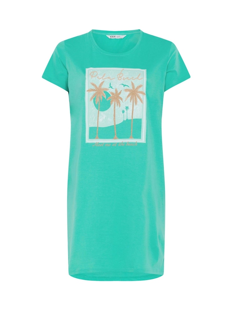 Yours Curve Green Palm Beach Dipped Back Nightdress - Image 5 of 5