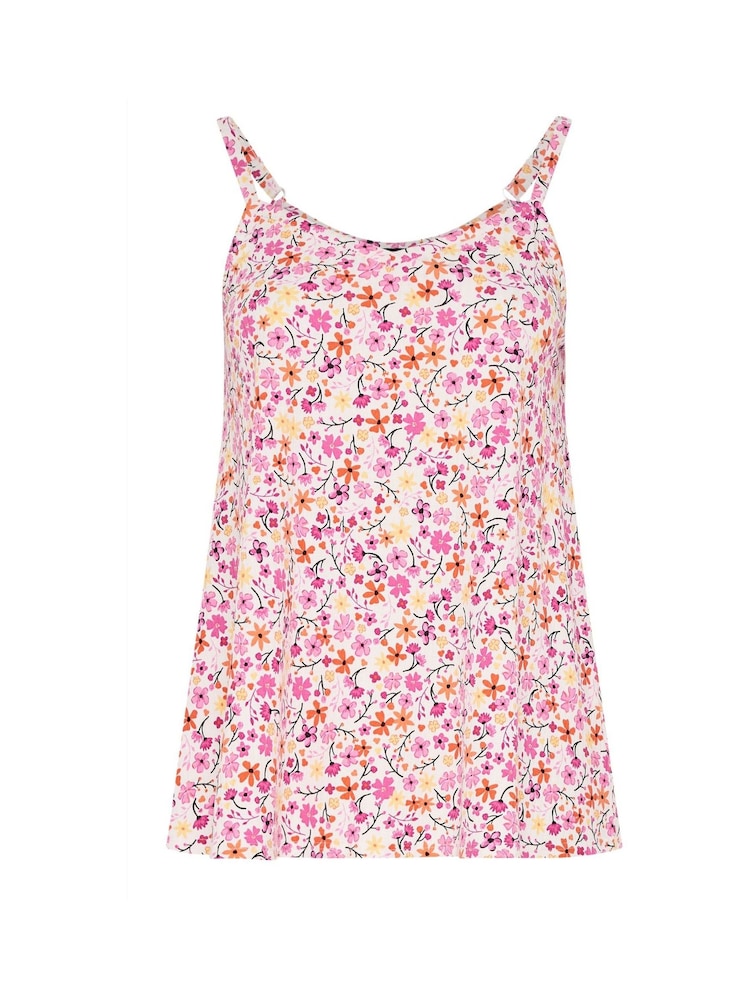 Yours Curve White Floral Swing Vest Top - Image 5 of 5
