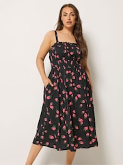 Yours Curve Black Strappy Channel Waist Midaxi Dress - Image 1 of 6