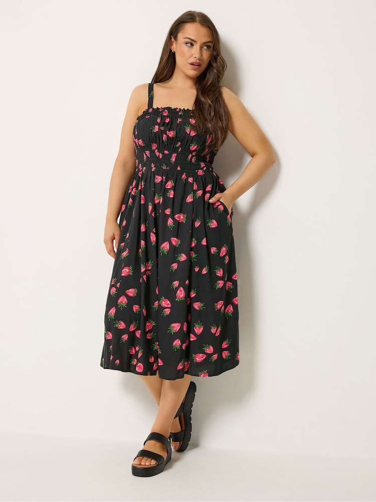 Yours Curve Black Strappy Channel Waist Midaxi Dress - Image 2 of 6