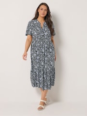 Yours Curve Black Half Placket Dress - Image 1 of 5