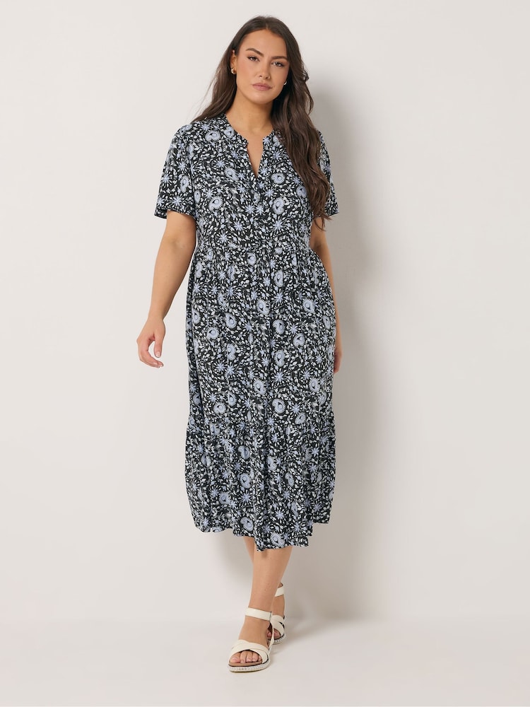 Yours Curve Black Half Placket Dress - Image 1 of 5