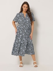 Yours Curve Black Half Placket Dress - Image 2 of 5