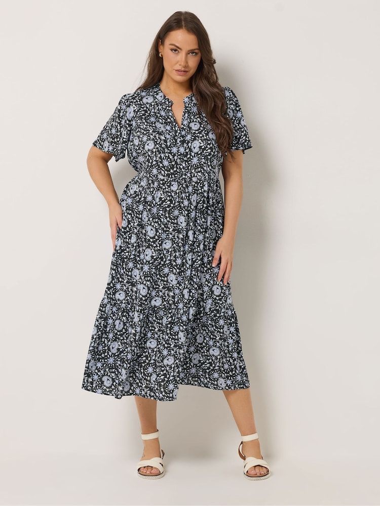 Yours Curve Black Half Placket Dress - Image 2 of 5