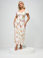 Yours Curve White London Floral Ruffle Sweetheart Dress - Image 1 of 5