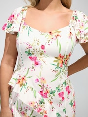 Yours Curve White London Floral Ruffle Sweetheart Dress - Image 4 of 5