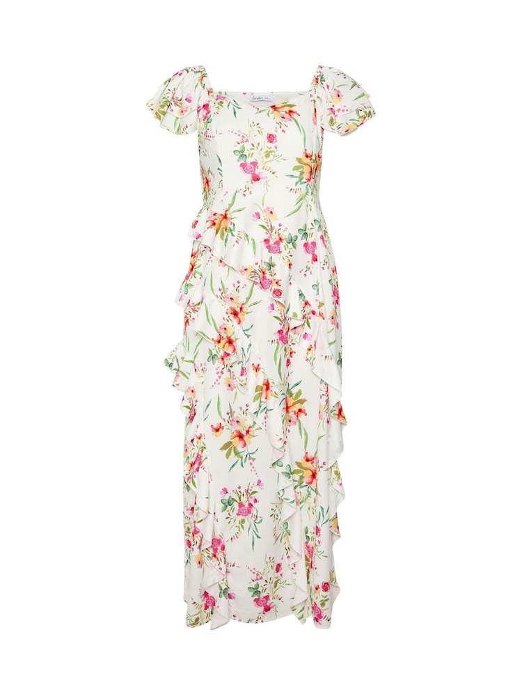 Yours Curve White London Floral Ruffle Sweetheart Dress - Image 5 of 5