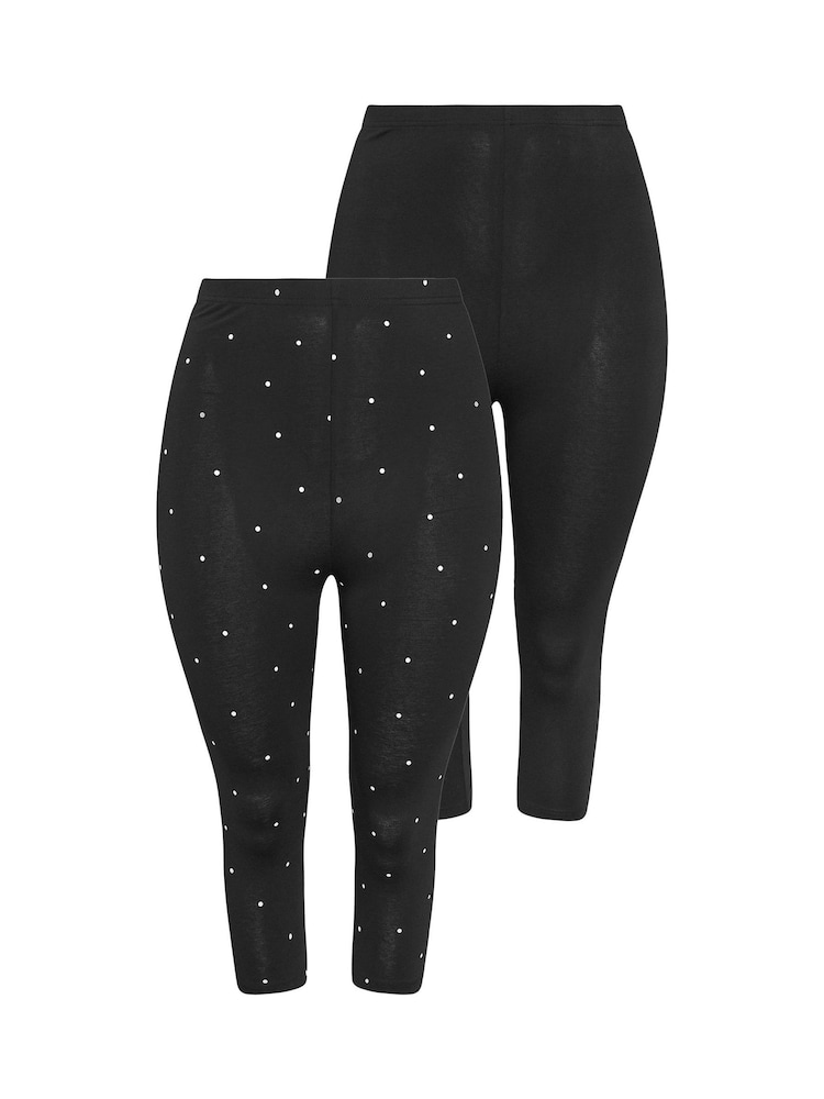 Yours Curve Black Cropped Leggings 2 Pack - Image 1 of 8