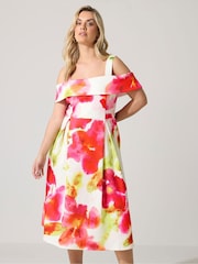 Yours Curve White London Cold Shoulder Skater Dress - Image 1 of 5