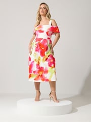 Yours Curve White London Cold Shoulder Skater Dress - Image 2 of 5