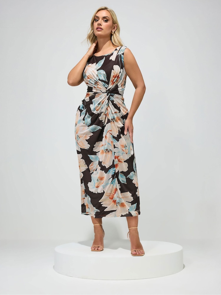 بني - فستان بتصميم ملفوف من تشكيلة London من Yours Curve - Image 2 of 5