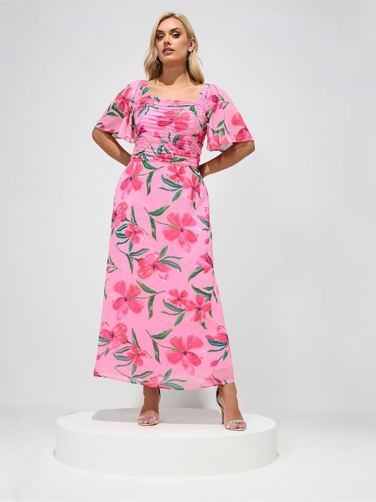 فستان مورد بياقة مربعة مجمعة من Yours Curve London - Image 2 of 5 فستان مورد بياقة مربعة مجمعة من Yours Curve London - Image 2 of 5