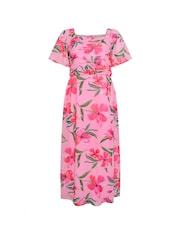 فستان مورد بياقة مربعة مجمعة من Yours Curve London - Image 5 of 5