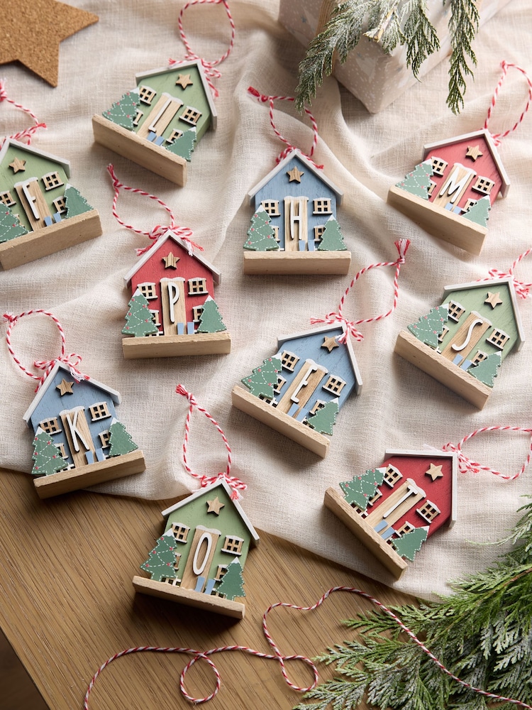 Set of 2 Red Monogram House Baubles - Image 1 of 7 Set of 2 Red Monogram House Baubles - Image 1 of 7