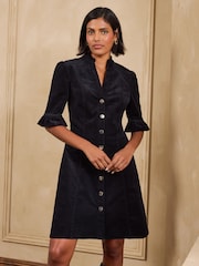 Love & Roses Black Petite Cord Shift Mini Dress - Image 3 of 4
