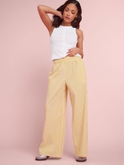 PixieGirl Petite Yellow Gingham Wide Leg Trousers - Image 1 of 2